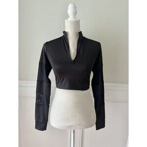 Forever 21 Black Crop Athletic Jacket Sheer Sleeve Insets Size Small EUC